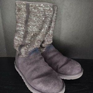 UGG Australia Camaya Tall 1006711 Suede Knit Sequin Boot Charcoal Women's Size 7